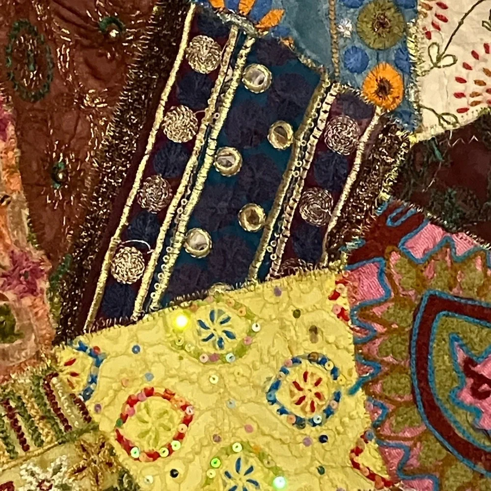 Bohemian patchwork sparkly silk quilted embroidered India shoulder bag metallic